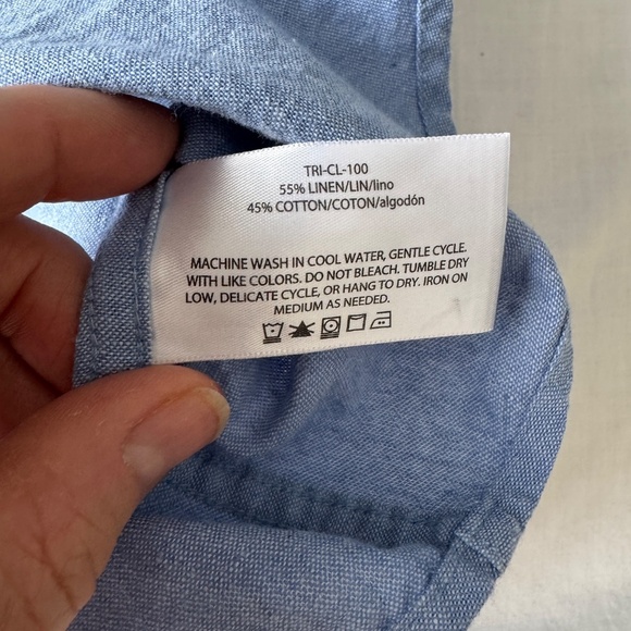 Haggar Men's LINEN Blend Chambray Short Sleeve Button Up Shirt Blue Size X-Large - Picture 7 of 13